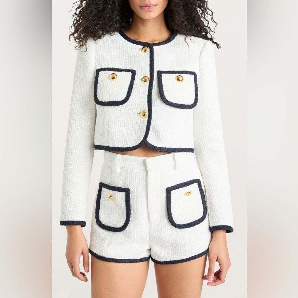 New Cinq a Sept Auden Contrast Detail Tweed Jacket Blazer White Sz 4